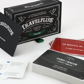 Travelflips Italian Flashcards gift-ready packaging makes a thoughtful travel gift.