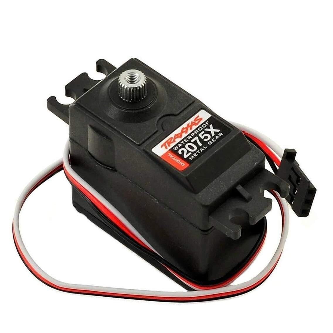 Traxxas 2075X waterproof servo front view with high-torque control for 1/10 scale RC cars.
