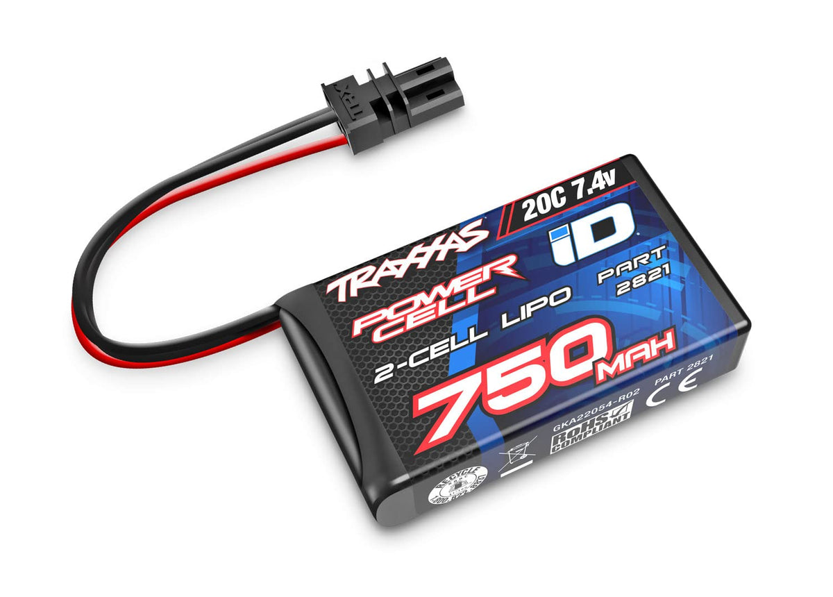Traxxas 2S LiPo 750mAh 7.4V 20C battery, side view, steady power for RC models