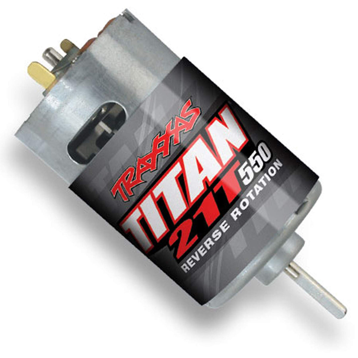 Traxxas Titan 550 reverse-rotation motor for high-torque performance in RTR vehicles.