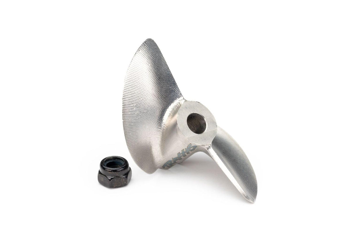 Traxxas 5733R steel propeller 42x59mm for Spartan and DCB-M41 boats; durable propulsion.