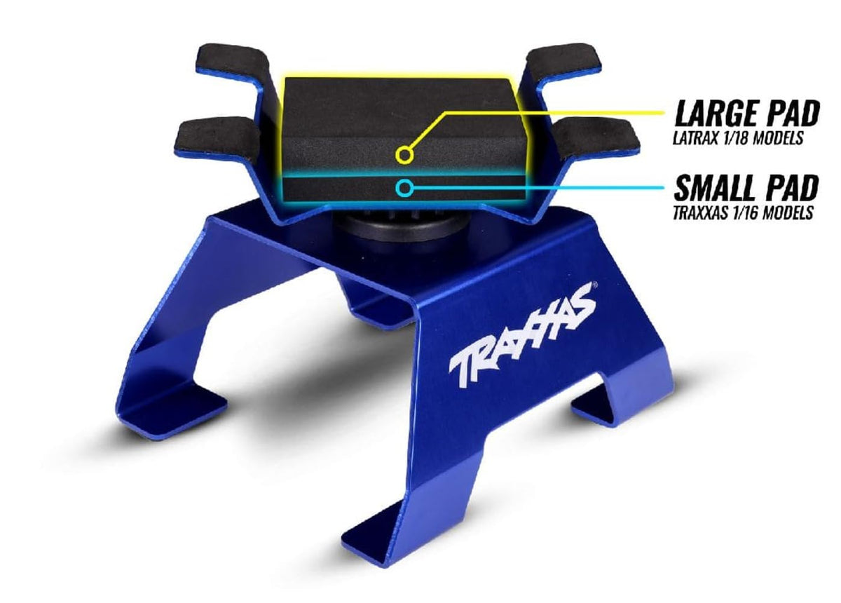 Traxxas 8796 blue RC stand features non-slip foam pads