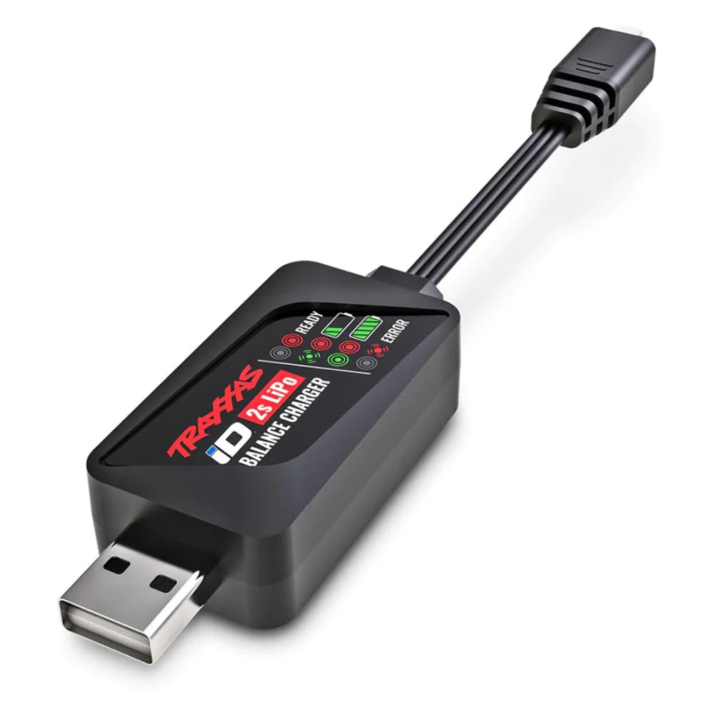 Traxxas 9767 2-amp USB-A charger connector powering Power Cell 2s LiPo quickly