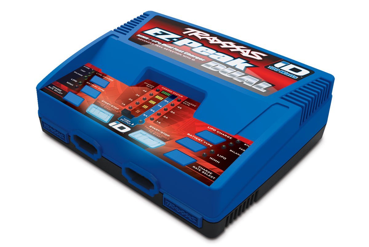 Traxxas EZ-Peak Dual 100W back view showing dual ports for simultaneous charging