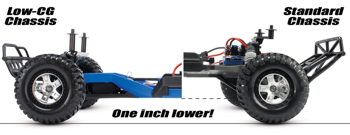 Traxxas Low-CG Nerf bars and lower chassis in black provide protection while lowering CG