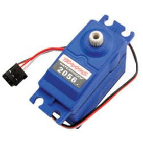 Traxxas high-torque waterproof servo in blue case ready for rugged steering.