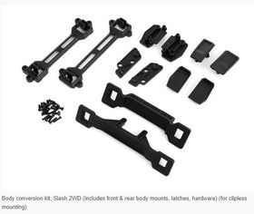 Traxxas Slash 2WD body conversion kit rear clipless mount enables stable, tool-friendly mounting.