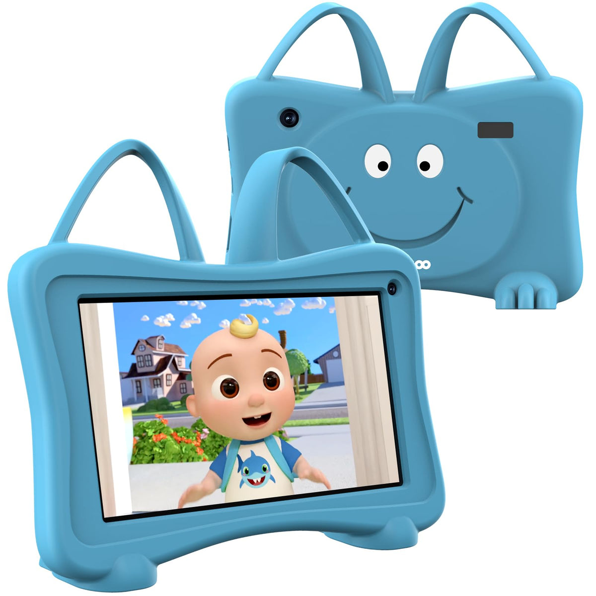 Trayoo 7-inch kids tablet blue front view for on-the-go learning.
