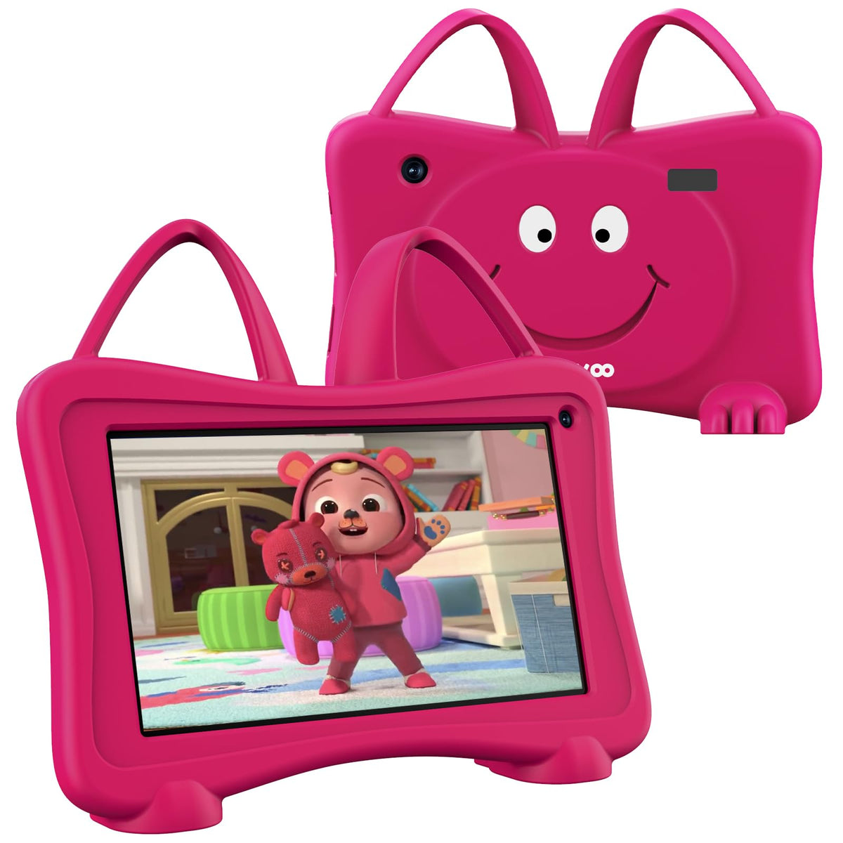 Trayoo 7-inch Rose kids tablet front view highlighting the vivid display for learning