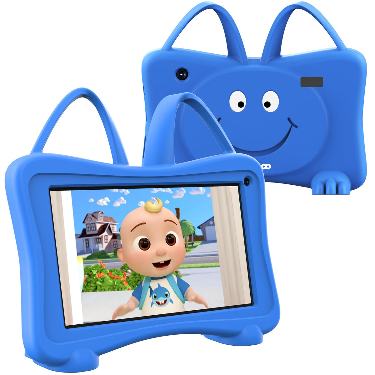 Trayoo kids tablet with durable case protects against drops during play.