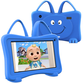 Trayoo kids tablet with durable case protects against drops during play.