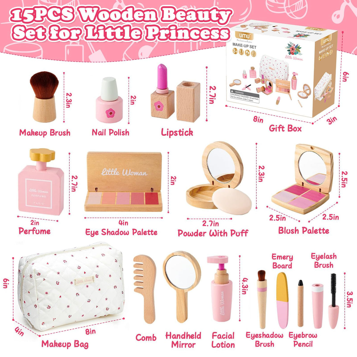 Treasdamic wooden makeup set bag makes the kit portable for trips