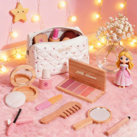 Treasdamic wooden makeup set collection shows all-in-one pretend makeup kit
