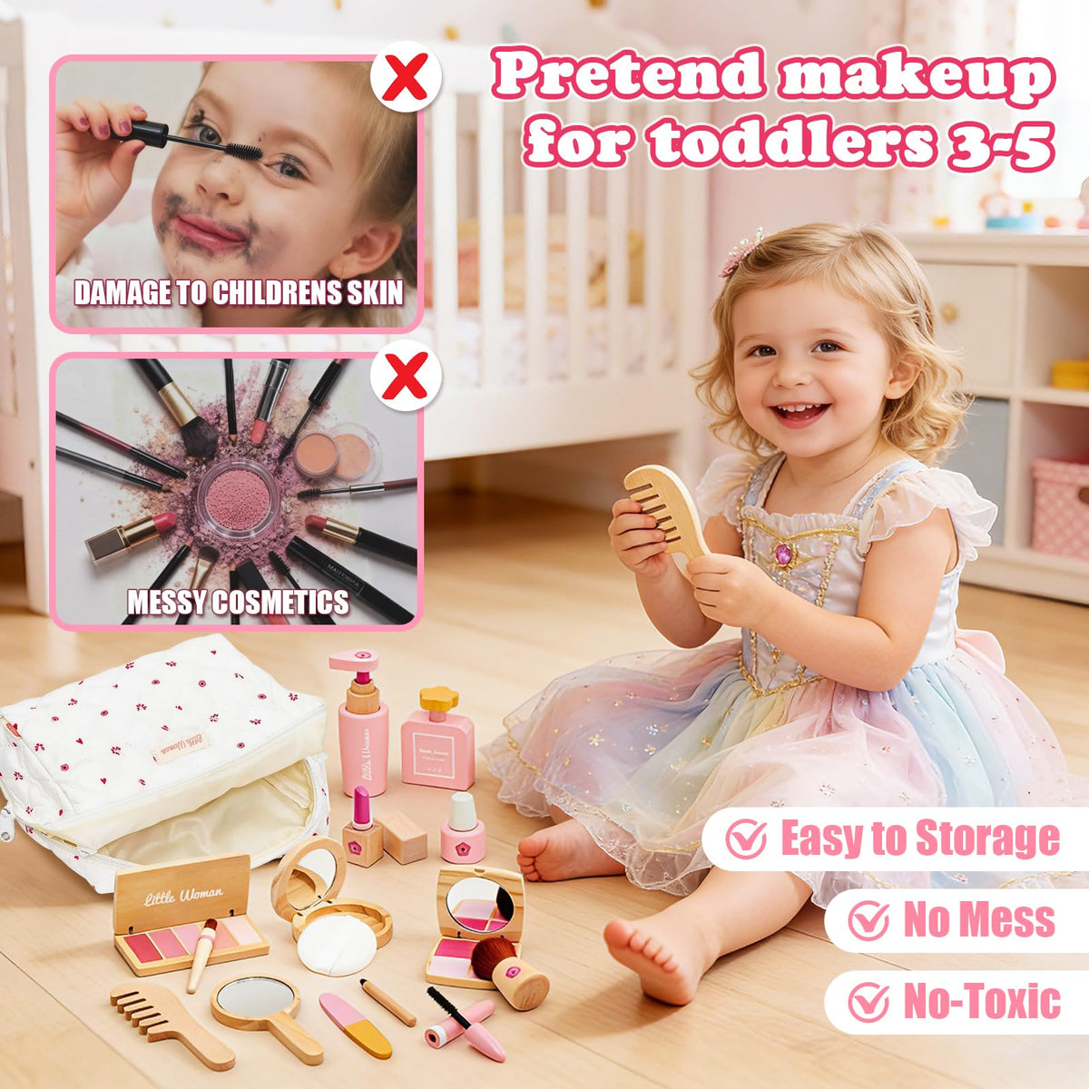 Treasdamic wooden makeup set eyeshadow encourages color exploration during play