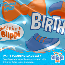 Treasures Gifted Blippi backdrop blue orange colors enhance themed room decor