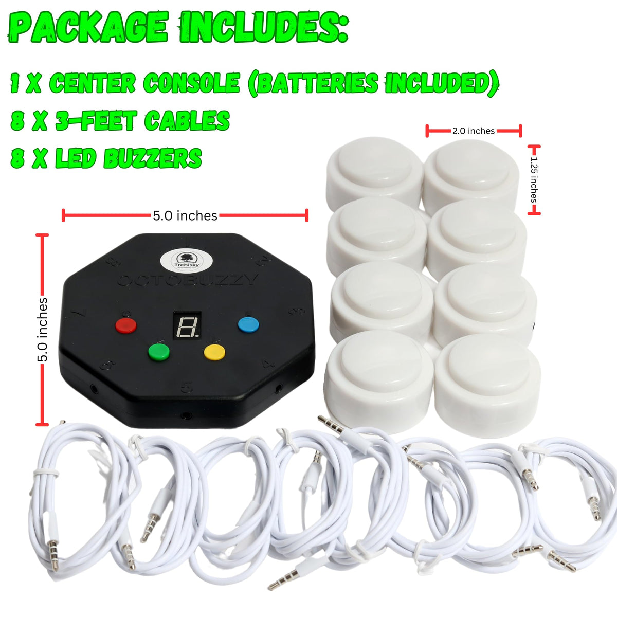 Trebisky eight-buttons LED set with bright colors for fast buzz-ins.