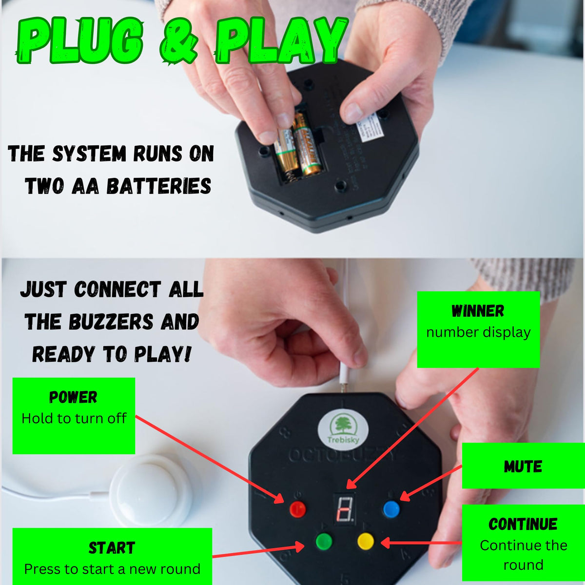 Trebisky buzzer system winner display helps hosts identify first buzzer.