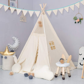 TreeBud teepee with string lights and banner adds gentle ambiance.