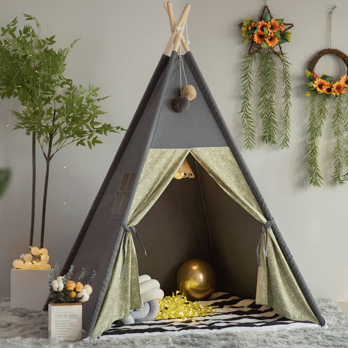 TreeBud Teepee Tent window view suggests airy design for supervise-friendly play