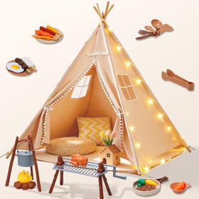 TreeStone Teepee Tent kids play area, ideal for indoor and outdoor imaginative camping sessions.