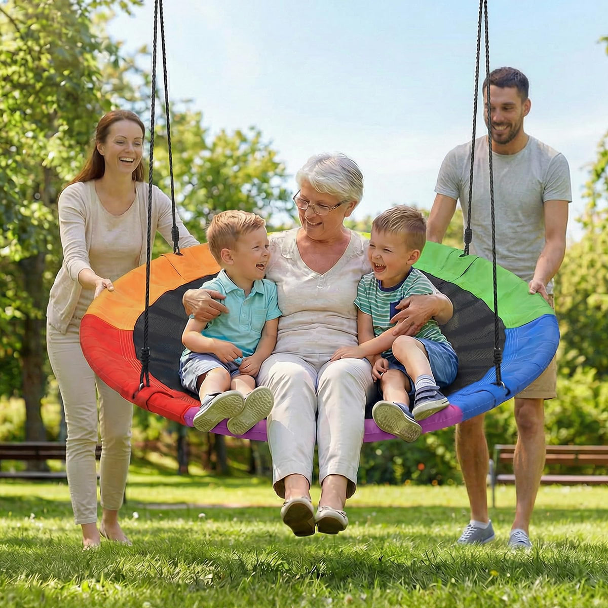 Trekassy 48-inch saucer swing rope adjustment for safe height.