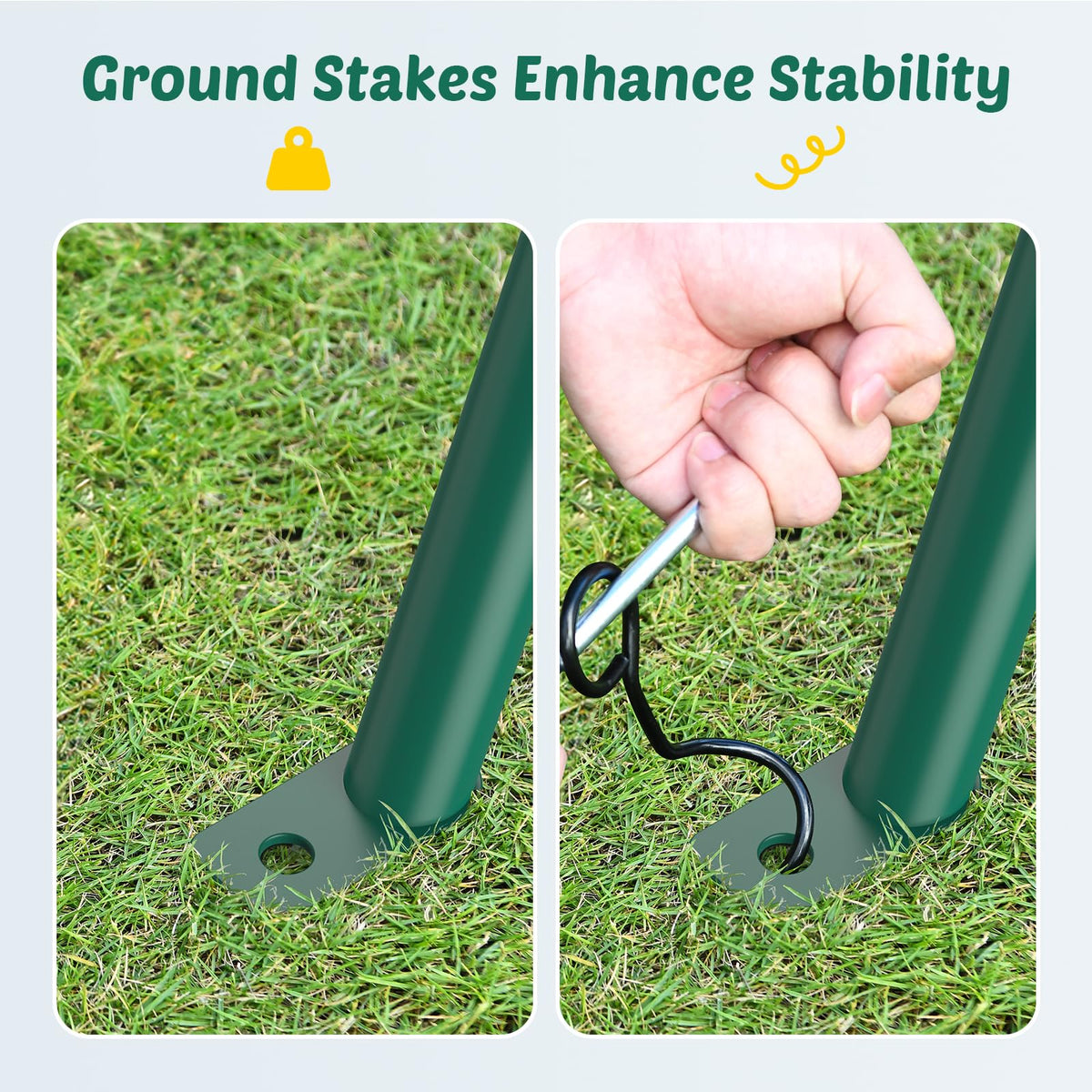 Trekassy metal A-frame with pre-drilled holes for quick setup.