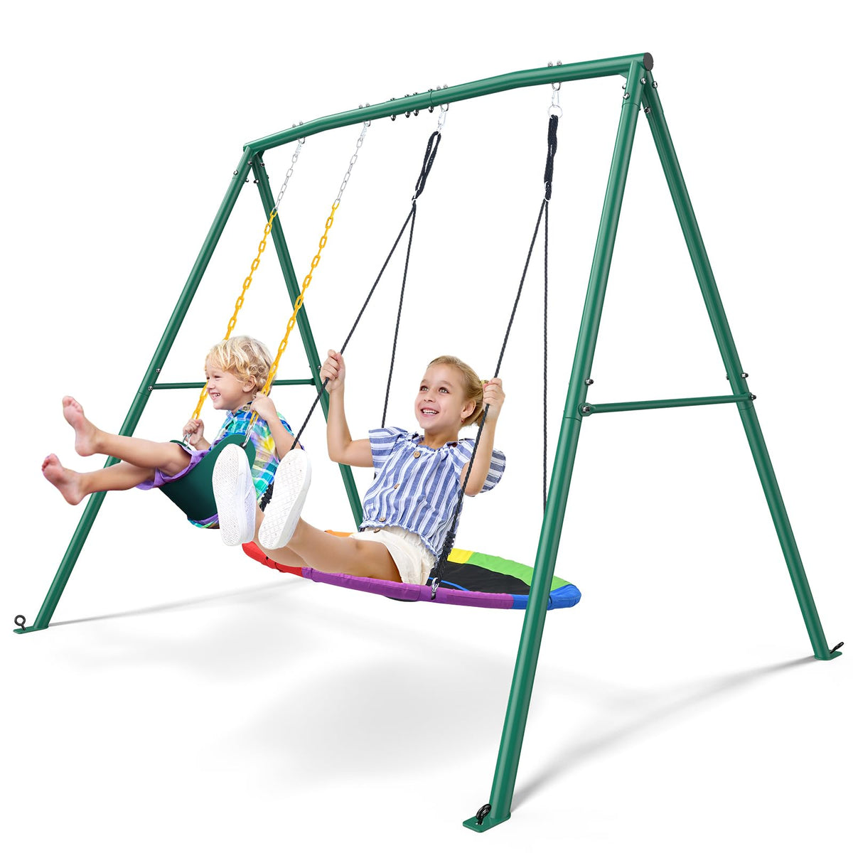 Trekassy backyard swing set with 440lbs capacity and stable A-frame.
