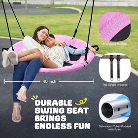 Trekassy backyard swing setup image illustrates spacious 40-inch circle for family fun.