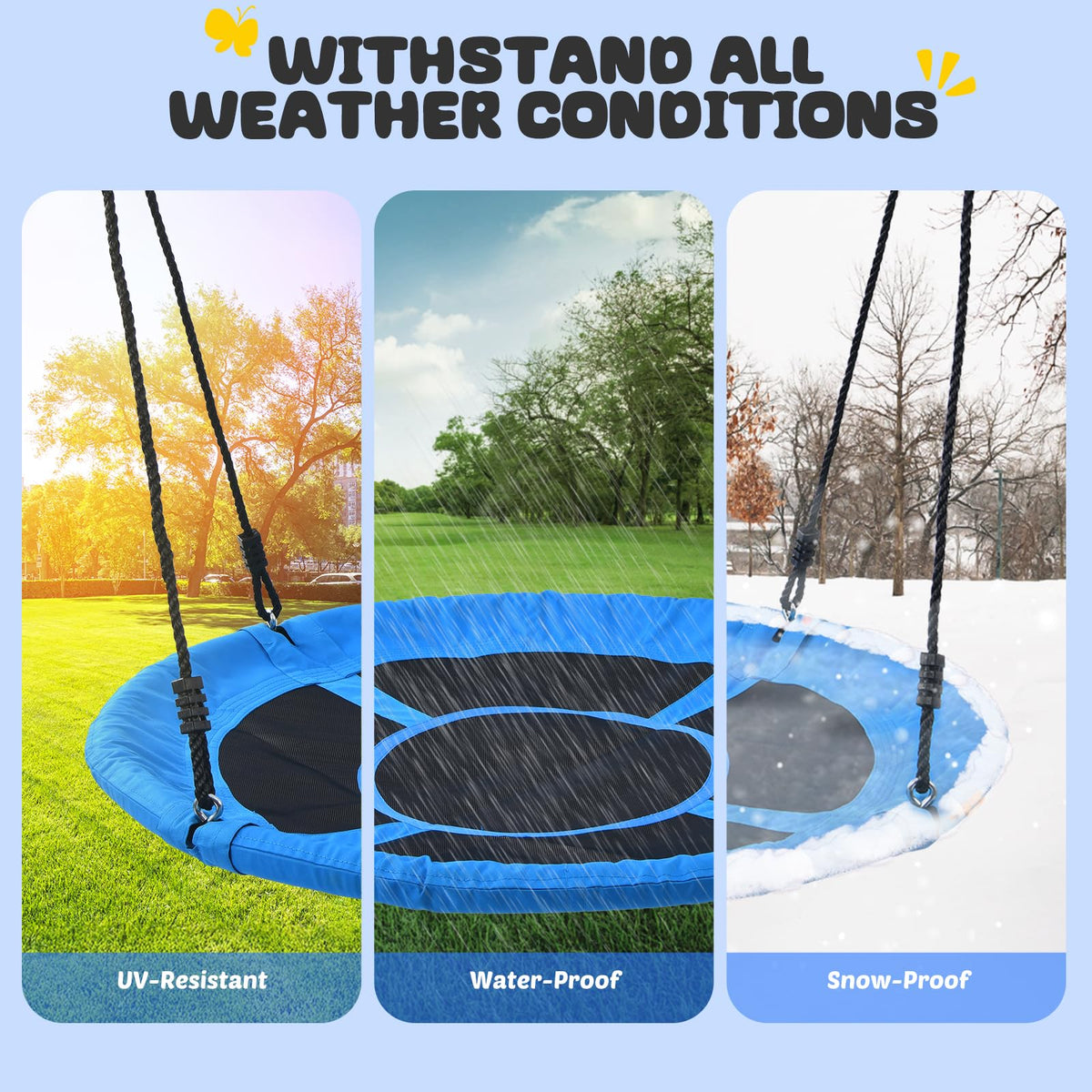 Trekassy foam-padded steel frame offers comfortable, safe swinging.