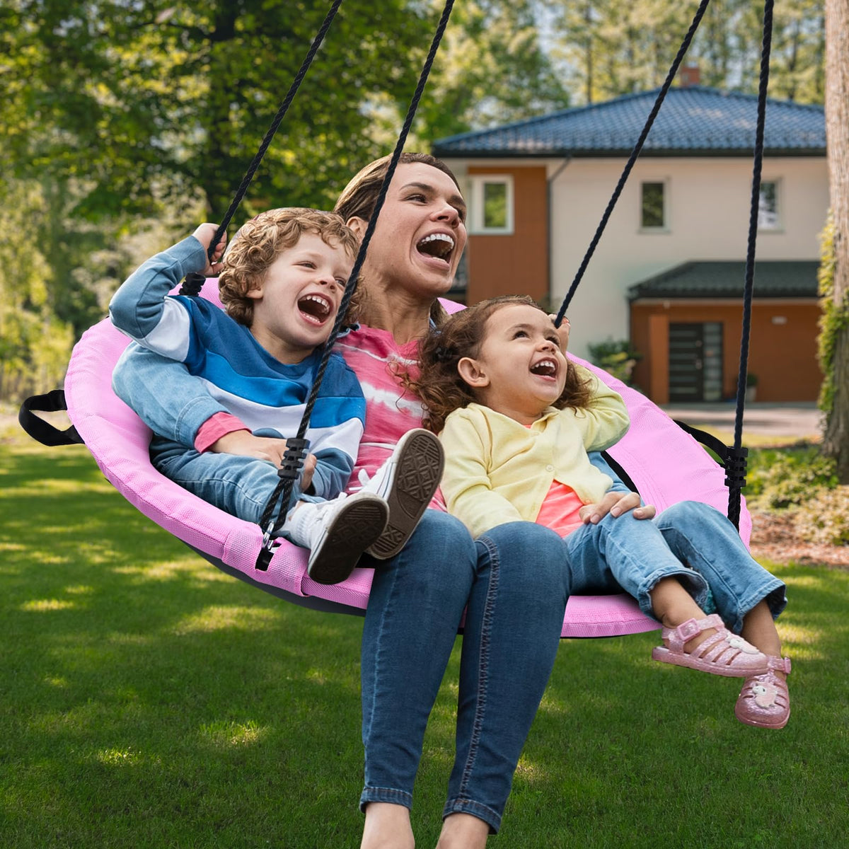 Trekassy indoor outdoor use shows versatile placement on trees or frames.
