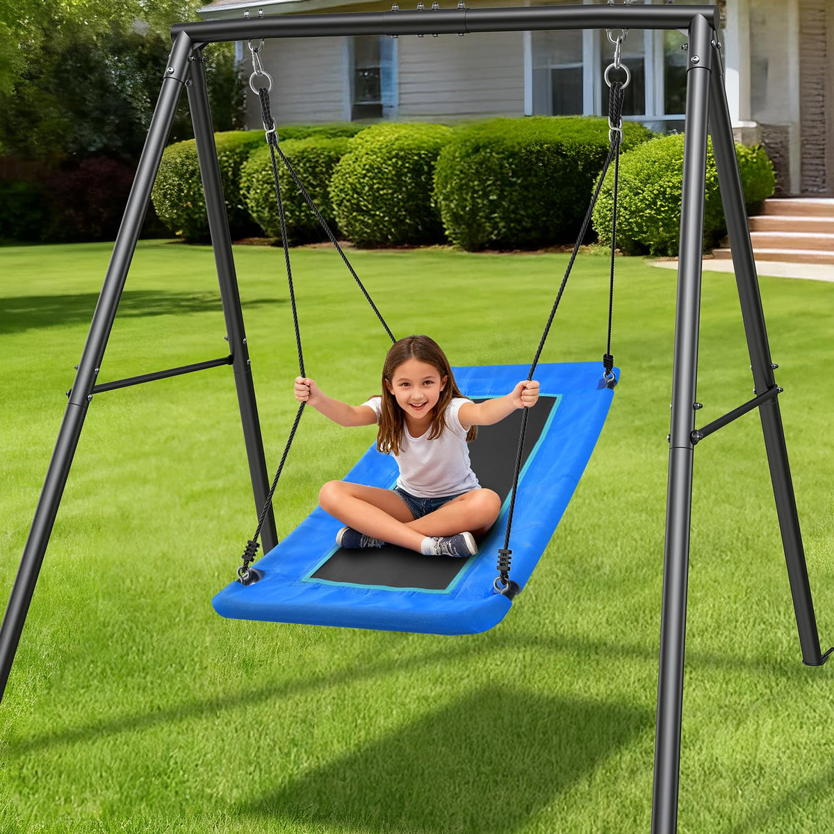 Trekassy large saucer swing seat offers comfortable, shared outdoor play.