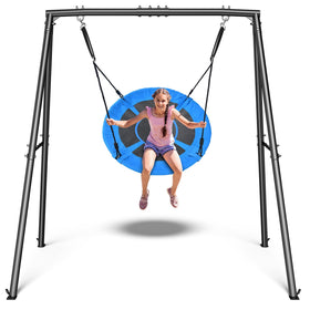 Trekassy saucer swing frame in backyard for sturdy outdoor fun