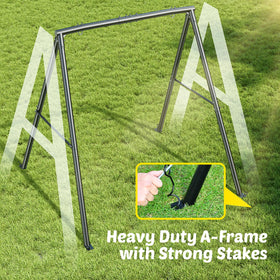 Trekassy swing-frame assembly guide showing quick, tool-friendly setup.