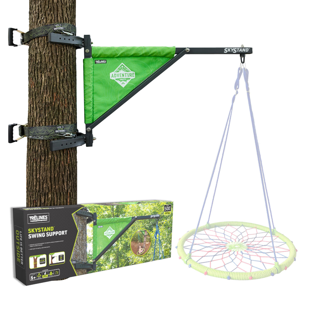 Trelines SkyStand installation in progress for quick backyard swing setup without a live branch
