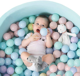 TrendBox ball pit balls in macaron colors for safe, sensory-friendly toddler play.