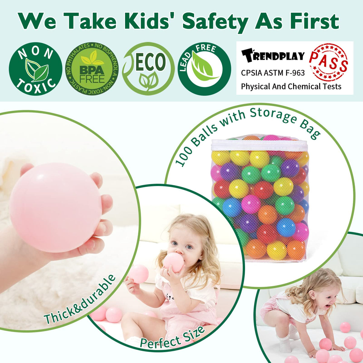 TRENDPLAY bright color balls ideal for kid-friendly pools and decor.