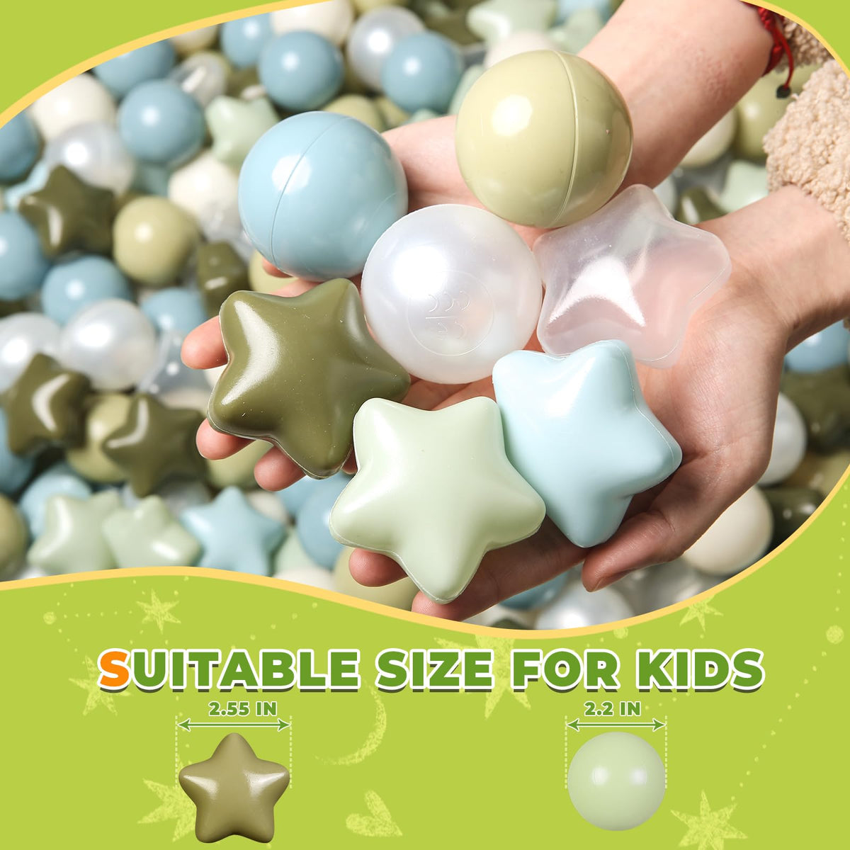 TRENDPLAY Star Ball Pit Balls creamy green for imaginative play