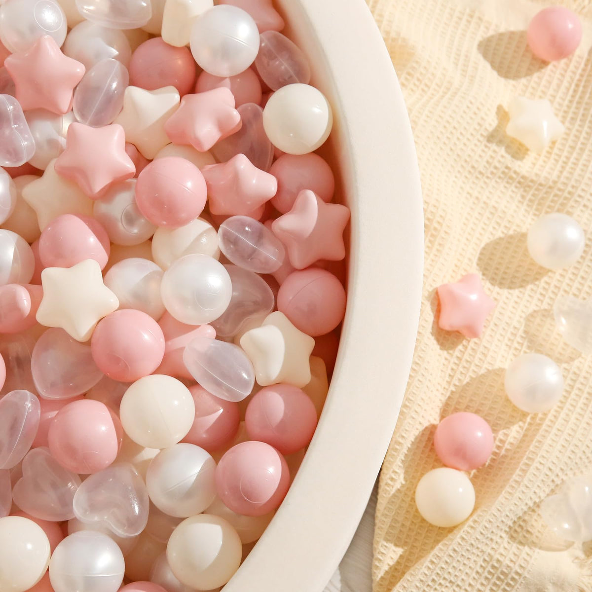 TrendPLAY heart-shaped pit balls invite gentle sorting games and storytelling.