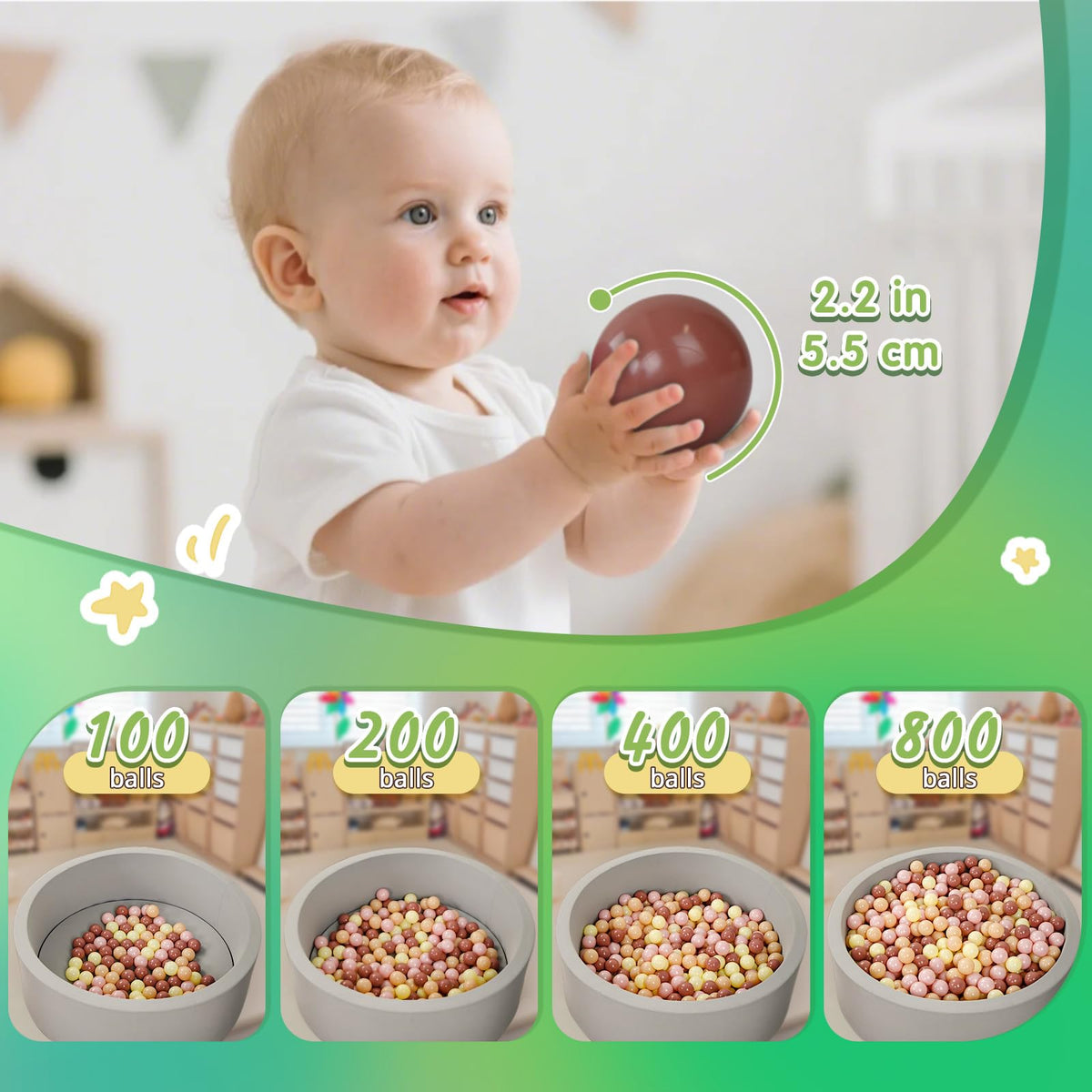 TRENDPLAY safe hollow balls support imaginative toddler play sessions.