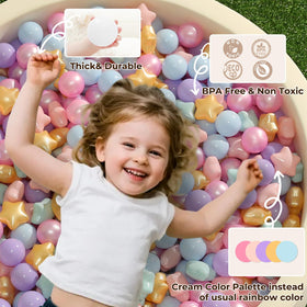 Children playing with TRENDPLAY star balls in a ball pit for imaginative fun.