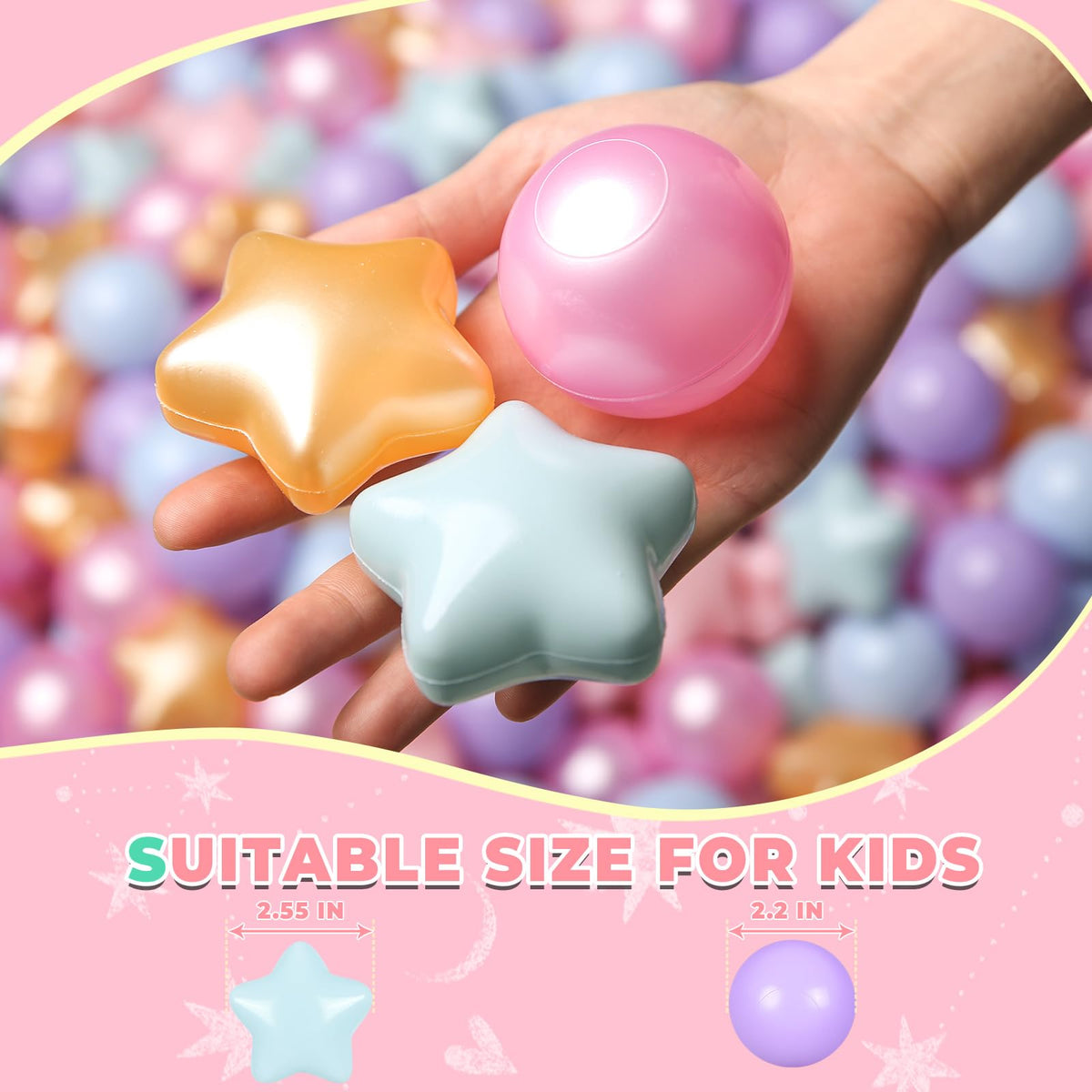 TRENDPLAY star and round balls mix offering versatile playtime ideas.