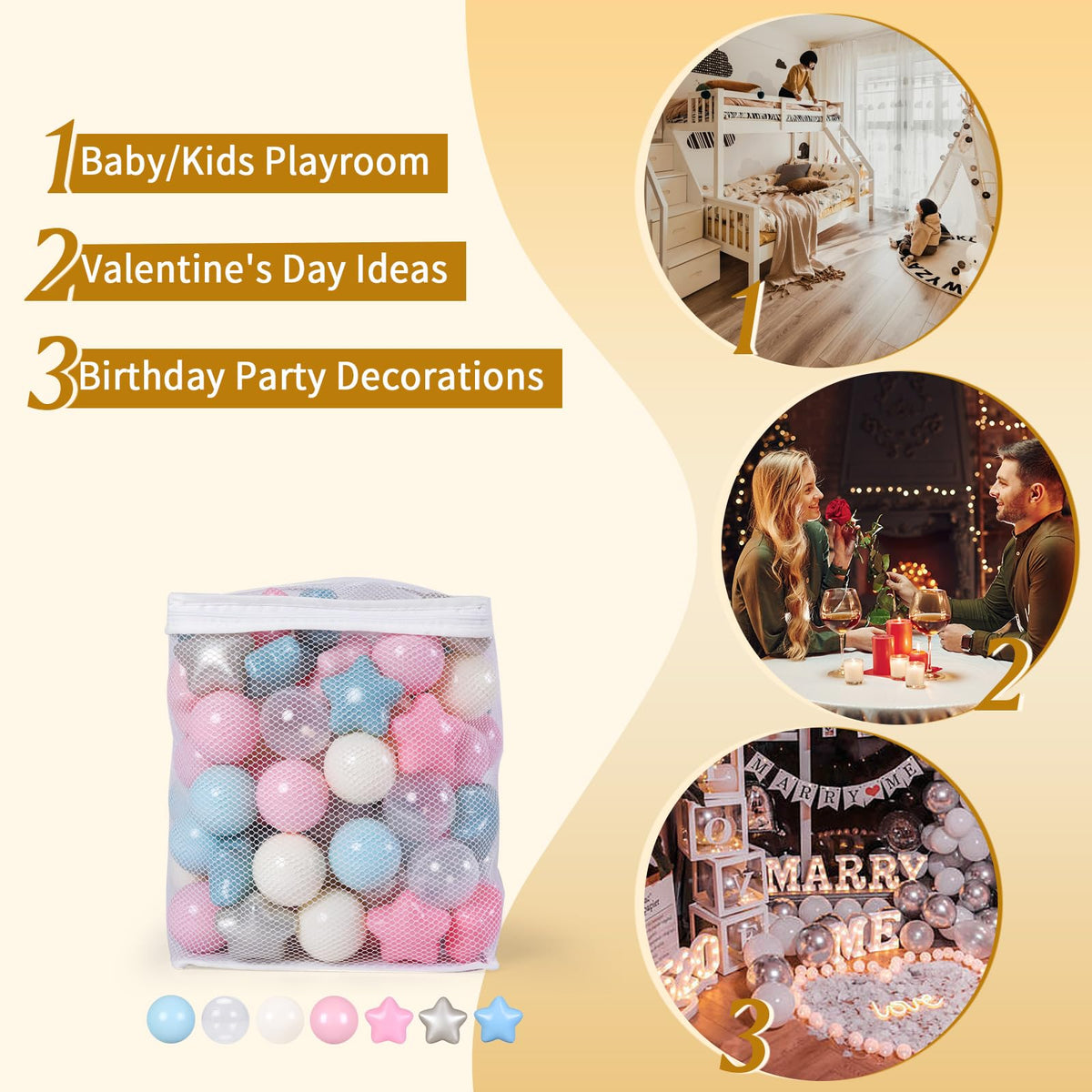 TRENDPLAY star balls encourage imaginative play and color counting
