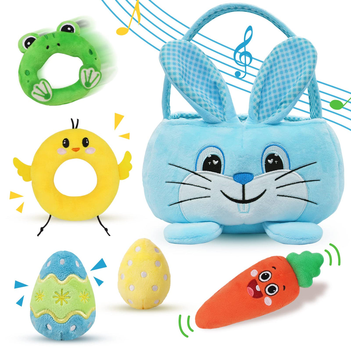Treory blue bunny basket plush for baby's first Easter celebration