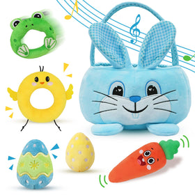 Treory blue bunny basket plush for baby's first Easter celebration