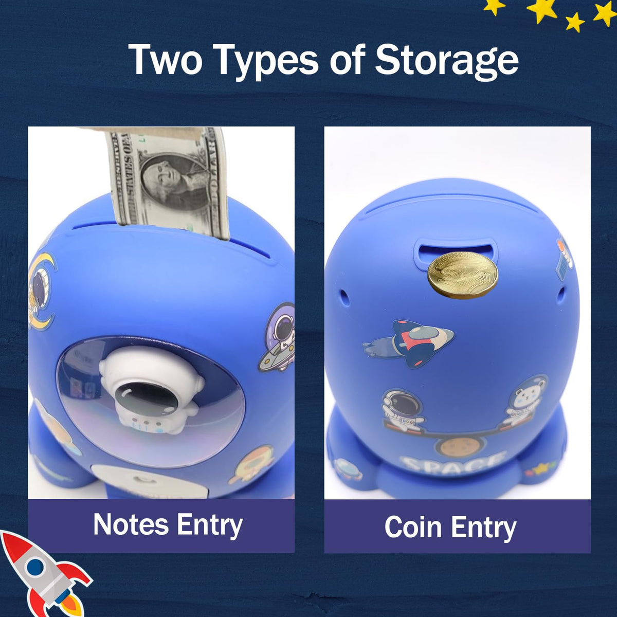 Trez Treamer piggy bank with key-operated door for safe access