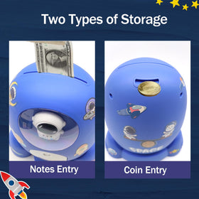 Trez Treamer piggy bank with key-operated door for safe access