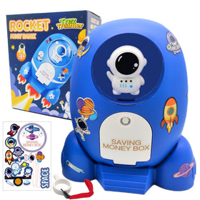 Trez Treamer rocket ship piggy bank blue encourages playful savings
