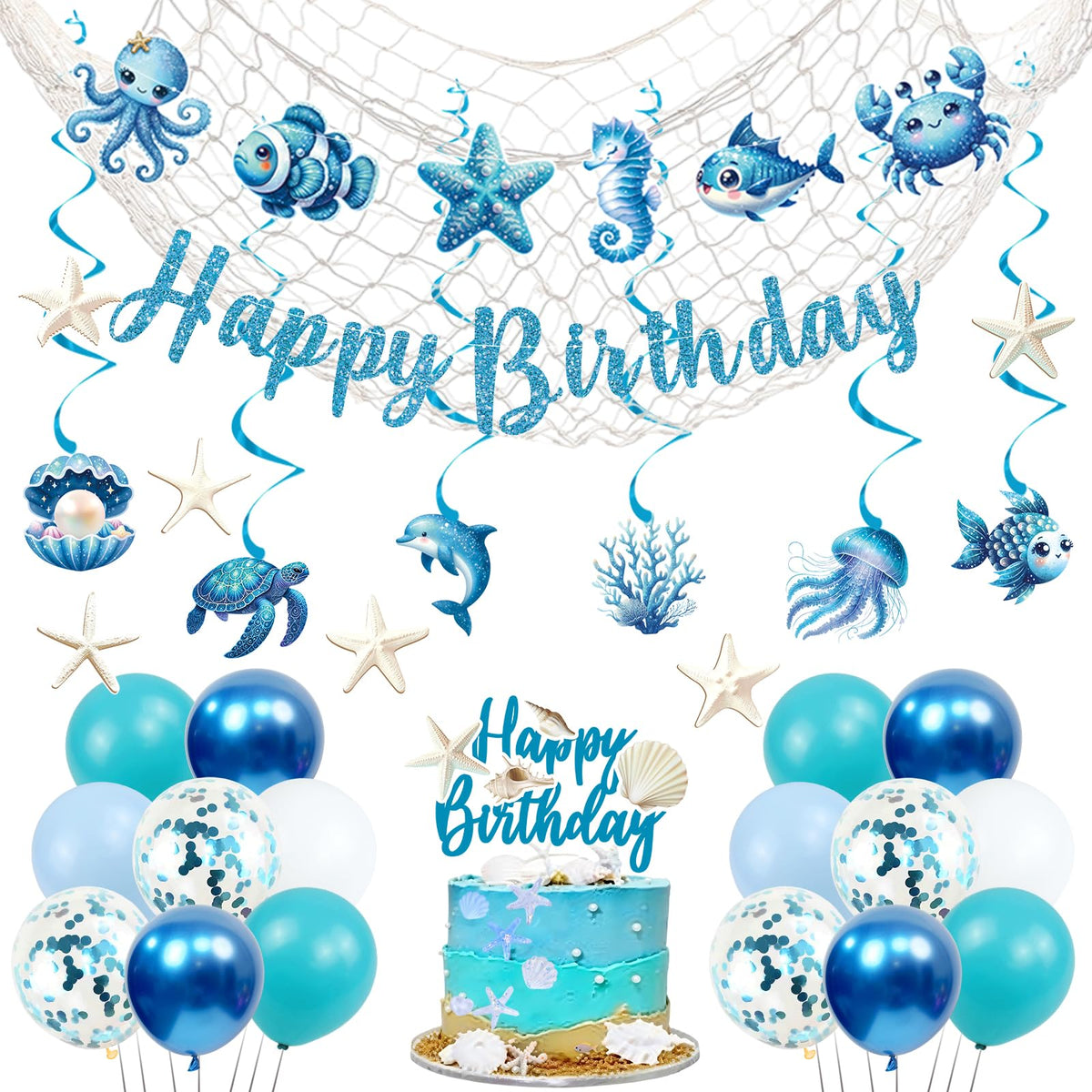 Trgowaul Ocean Theme Happy Birthday banner enhances beach party decor