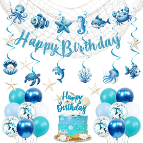Trgowaul Ocean Theme Happy Birthday banner enhances beach party decor