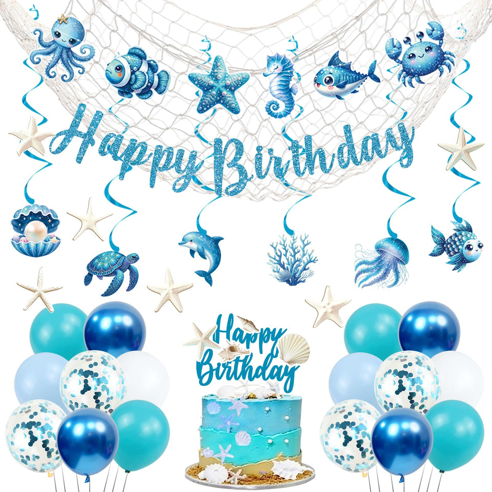 Trgowaul Ocean Theme Happy Birthday banner enhances beach party decor